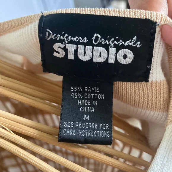 Women's STUDIO Tan Cream Striped Short Sleeve Cardigan M - Picture 3 of 4